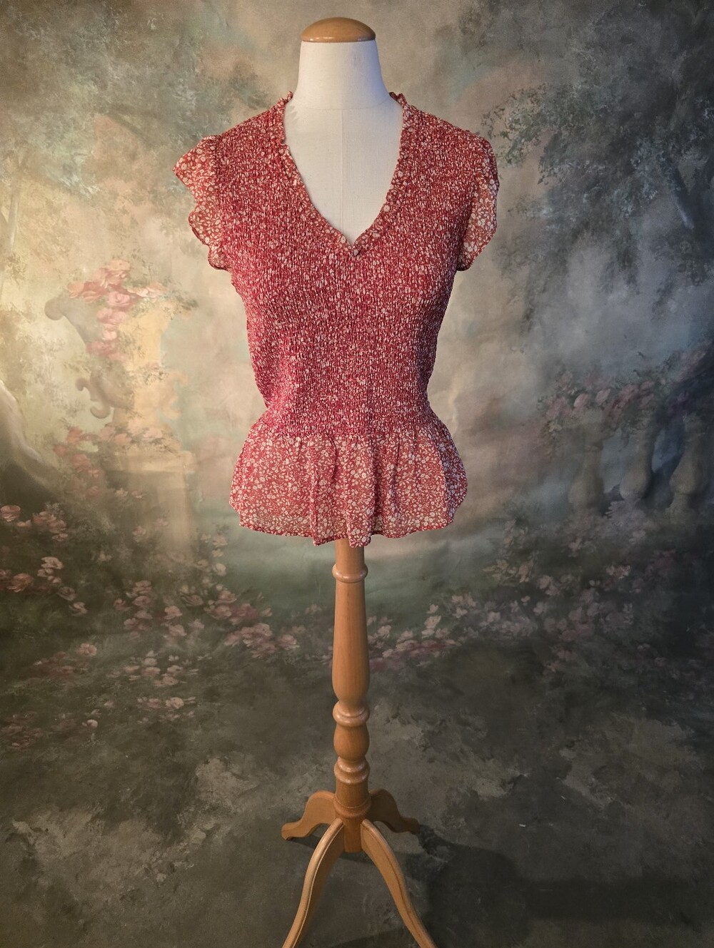 Promesa Floral Smocked Babydoll Peasant Top S